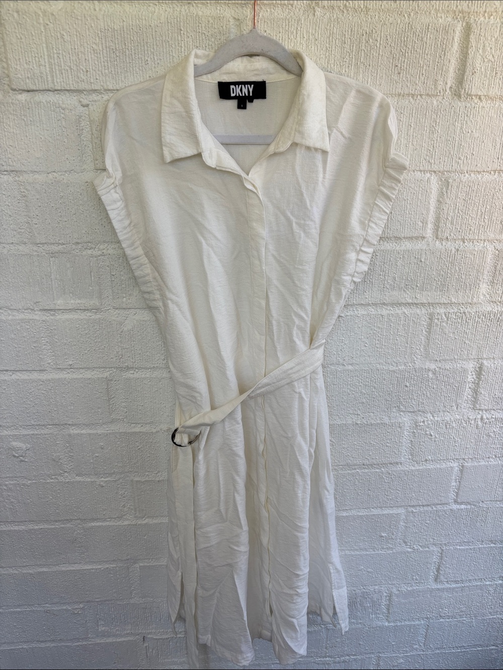 DKNY White Button-Front Shirt Dress with Tie Belt sz S